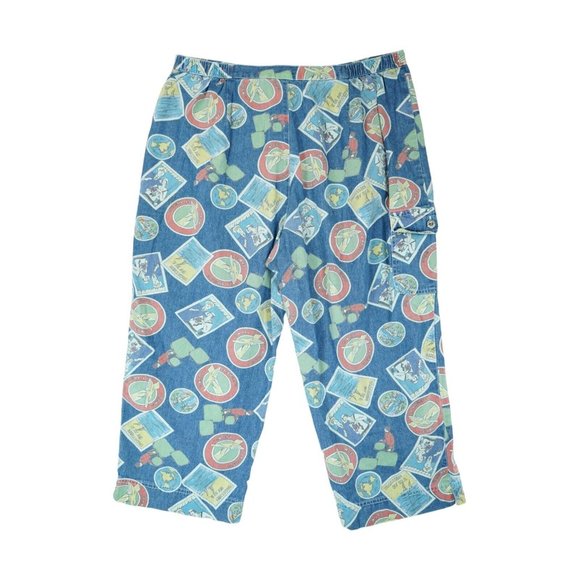 Vintage 1990s Sag Harbor Sport Travel‎ Print Denim Pants Size XL 100% Cotton - Picture 2 of 7